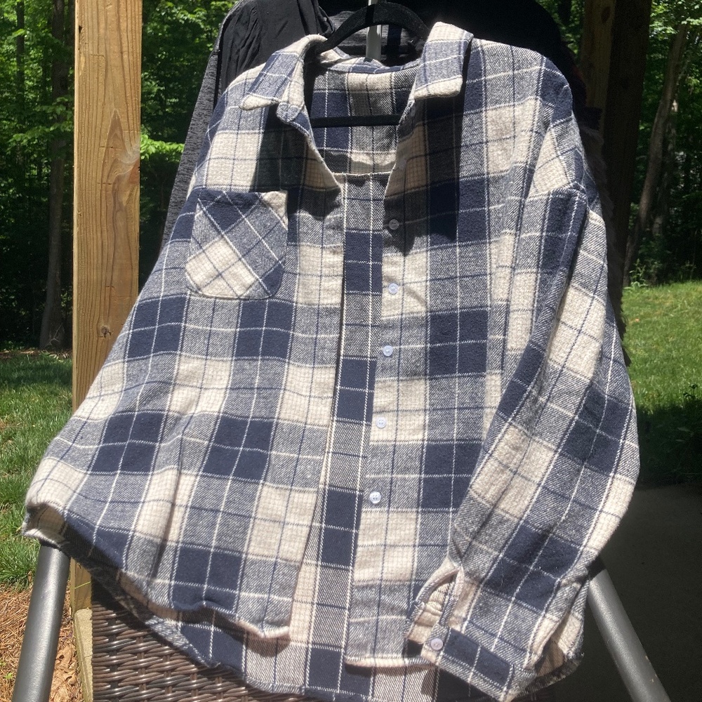 Oversized Fuzzy Flannel - Blue + White